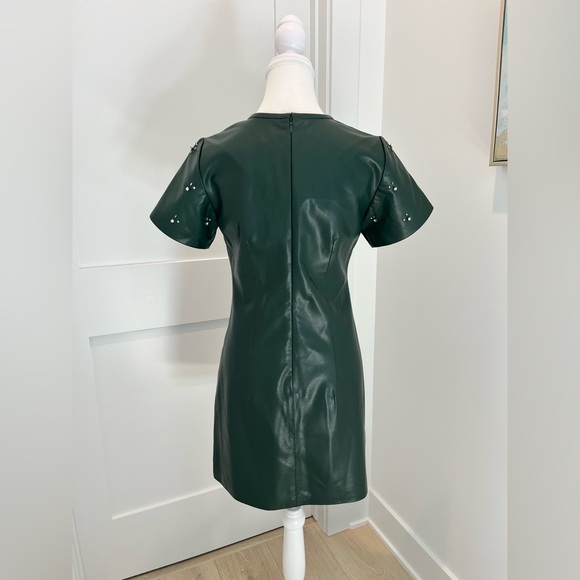 J Crew Collection mini dress in army green embellished faux leather NEW size 0 - Picture 7 of 13